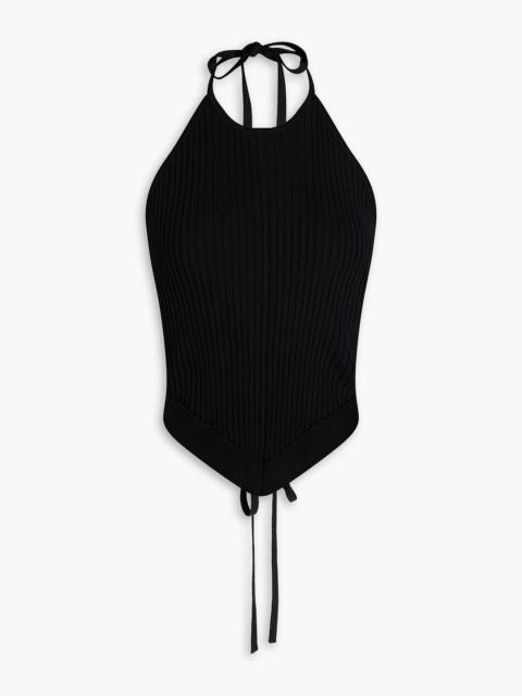 GANNI Ribbed-knit halterneck top