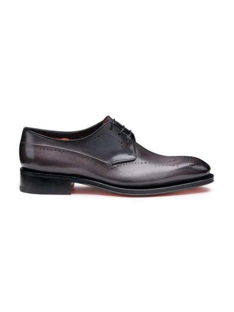 Santoni Men's grey leather Derby brogue lace-up