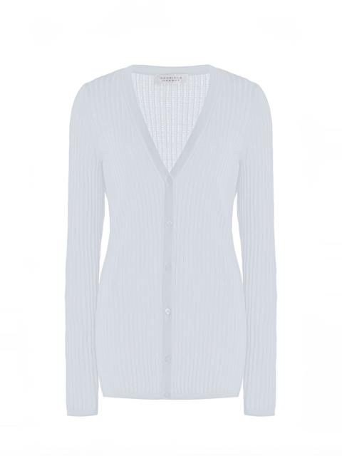 GABRIELA HEARST Emma Pointelle Knit Cardigan in Light Blue Cashmere Silk