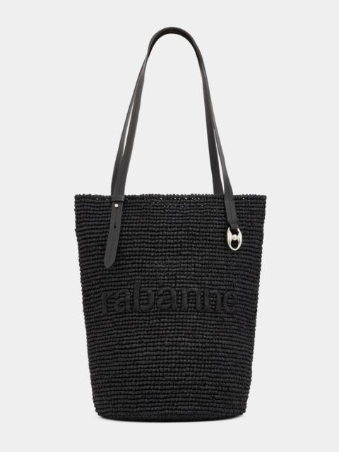 rabanne BLACK RAFFIA TOTE BAG WITH LOGO