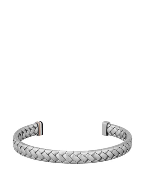 BOSS SILVER-TONE CUFF WITH HERRINGBONE PATTERN
