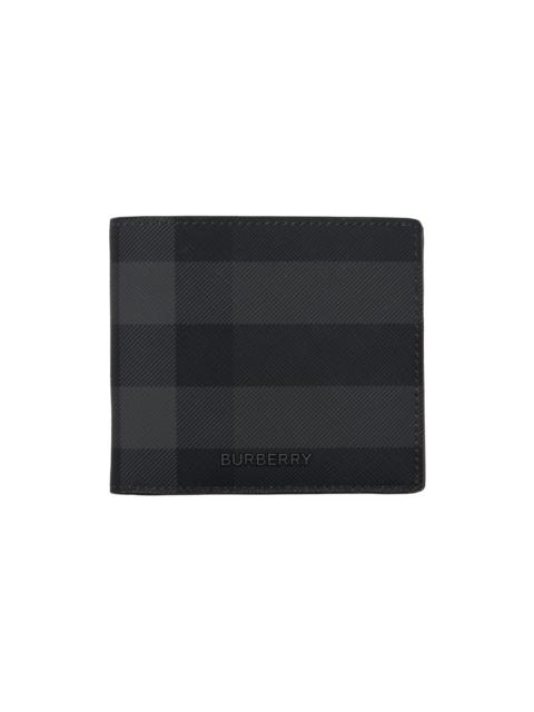 Burberry Black & Gray Check Bifold Coin Wallet