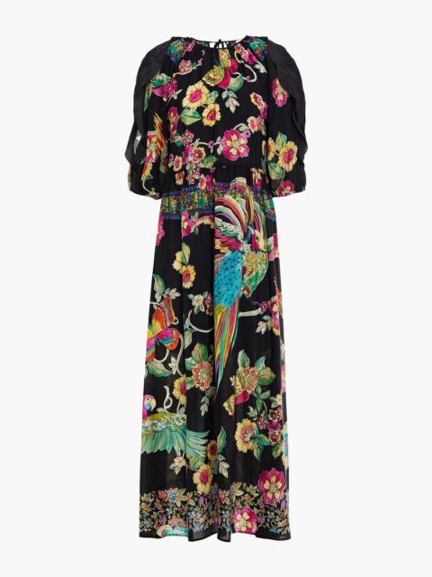 REDValentino Cold-shoulder printed silk crepe de chine midi dress