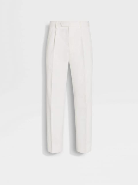 ZEGNA WHITE COTTON AND WOOL PANTS