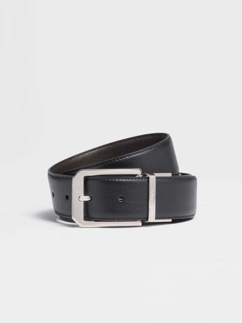 ZEGNA BLACK AND DARK BROWN REVERSIBLE LEATHER BELT