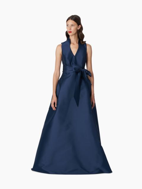 CAROLINA HERRERA V-neck Gown With Stand Collar And Self Belt