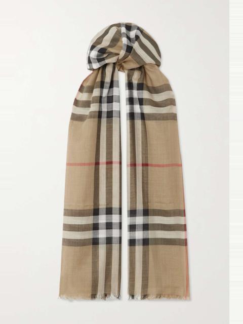 Fringed checked wool and silk-blend scarf