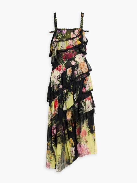 CAMILLA Crystal-embellished tiered floral-print silk-georgette maxi dress
