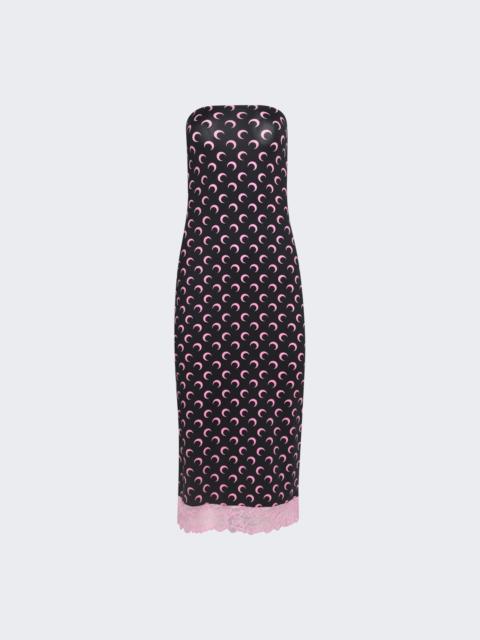 Marine Serre Moon Printed Jersey Sleeveless Tube Midi Dress Black And Pink