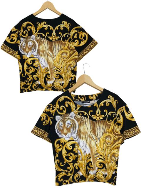 Salvatore Ferragamo VTG SALVATORE FERRAGAMO OVERSIZE CROPPED TOP SILK OVERPRINT