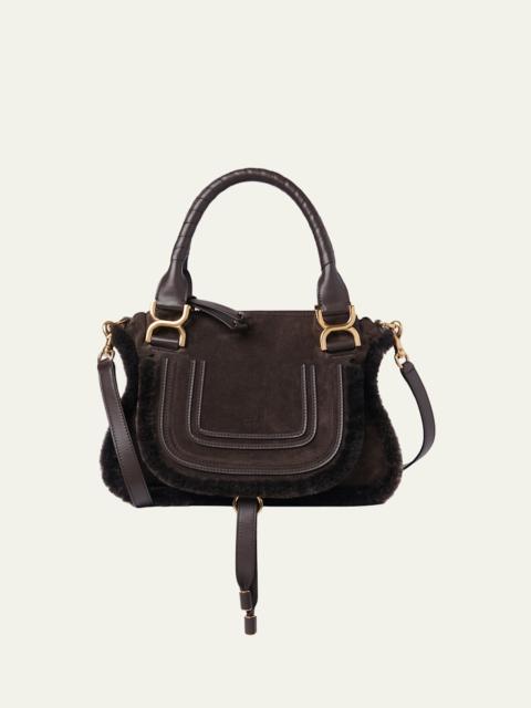 Chloé Marcie Saddle Shoulder Bag in Shearling-Trim Suede