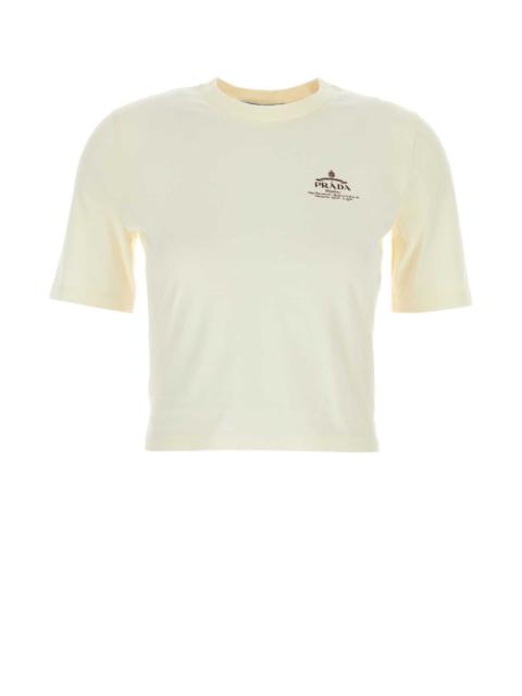 Prada Women Cream Cotton T-Shirt