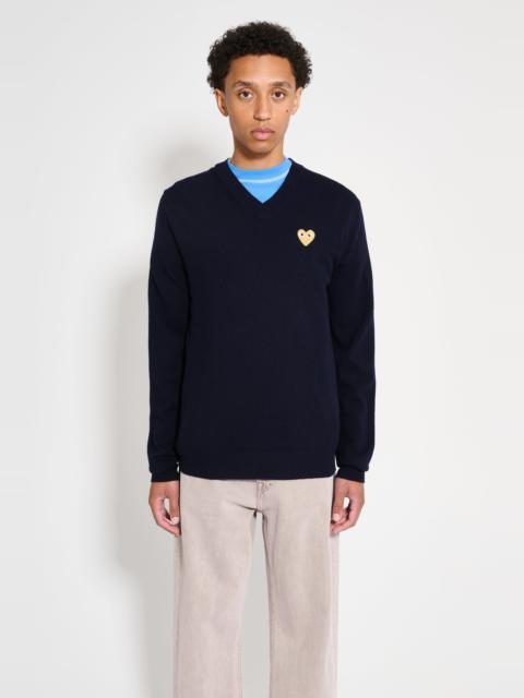 Comme Des Garçons COMME DES GARÇONS PLAY SMALL HEART KNITTED V-NECK PULLOVER NAVY