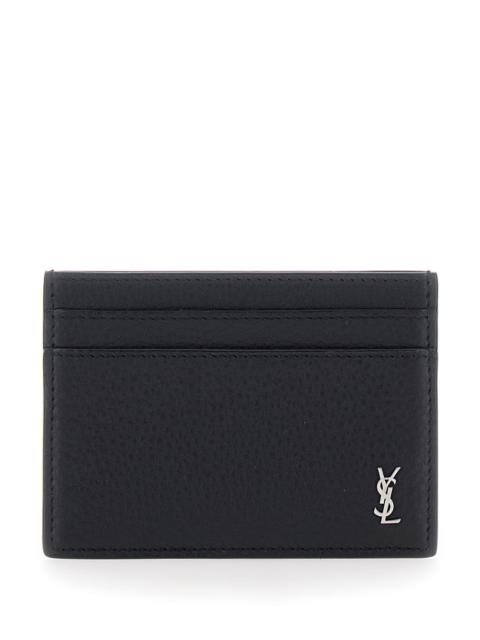 SAINT LAURENT Saint Laurent Men Black Card Holder With Cassandre Detail On The Front In Leather Man