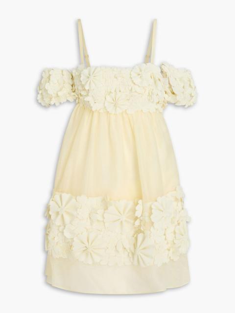 Zimmermann Cold-shoulder floral-appliquéd linen and silk-blend mini dress