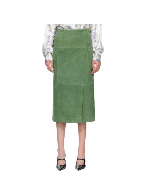 Meryll Rogge Green Suede Long Wrap Midi Skirt
