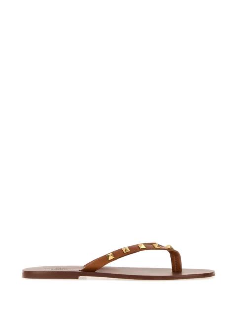 Valentino Valentino Garavani Men Brown Leather Rockstud Thong Slippers