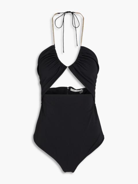 Alice + Olivia Sariya cutout stretch-jersey halterneck top