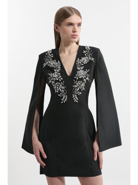 KAREN MILLEN Bandage Form Fitting Cape Sleeve Embellished Mini Dress