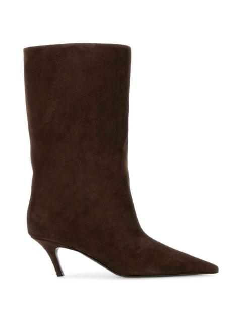 Amina Muaddi Brown Suede Fiona Boots