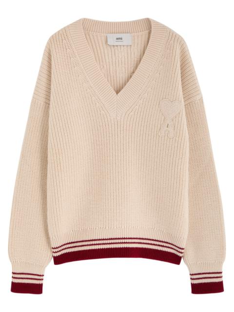 Ami Paris Logo-embroidered Ribbed Wool Jumper