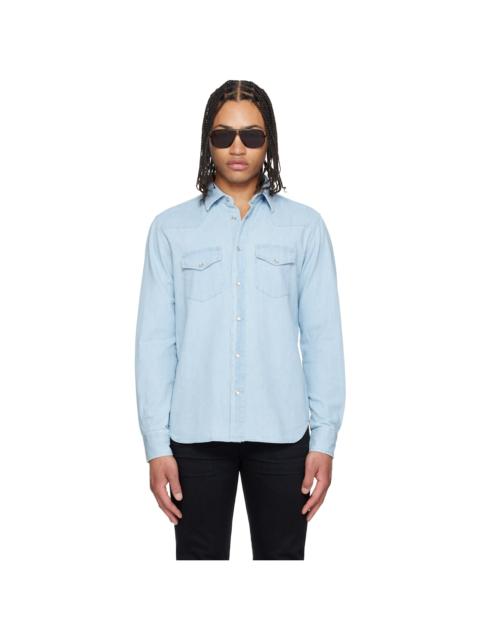 TOM FORD Blue Denim Chambray Western Shirt