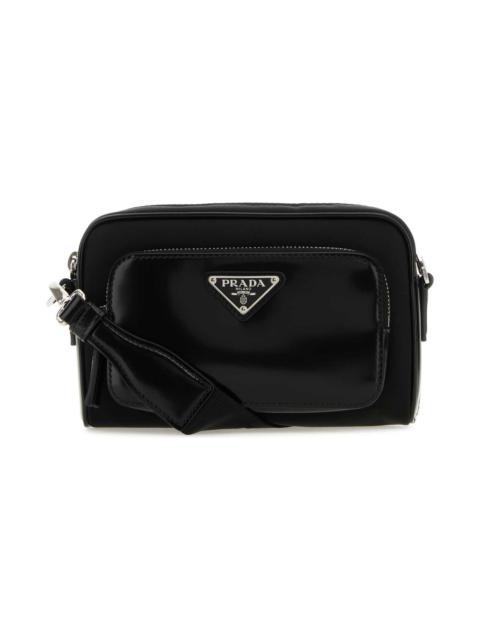 Black Re-nylon And Leather Crossbody Bag