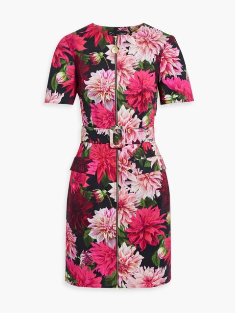 Oscar de la Renta Belted floral-print cotton-blend twill mini dress
