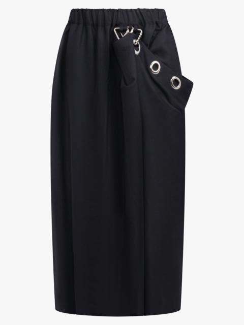Noir Kei Ninomiya ELASTIC WAIST MIDI SKIRT WITH DRAPED EYELET PANEL | BLACK