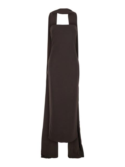 SOLACE LONDON Solace London Women Martine Midaxi Dress - Brown - Off Shoulder Long Dress With V-Neck - In Fabric -
