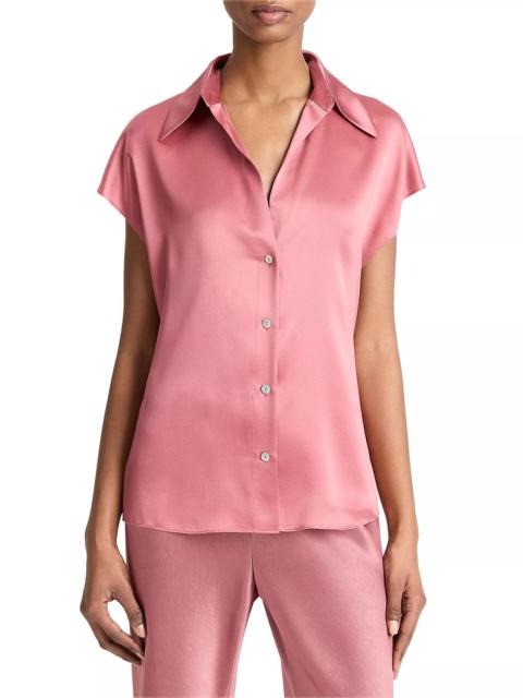 Silk Cap Sleeve Ruched Back Shirt