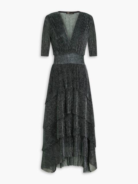 maje Ruffled lamé midi dress