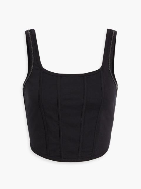 Brunello Cucinelli Cropped bead-embellished cotton-blend piqué bustier top