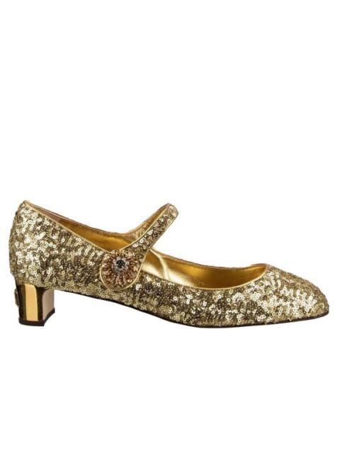 Dolce & Gabbana Sequin Mary Jane Heels Pumps VALLY Crystal Gold 40 10 12495