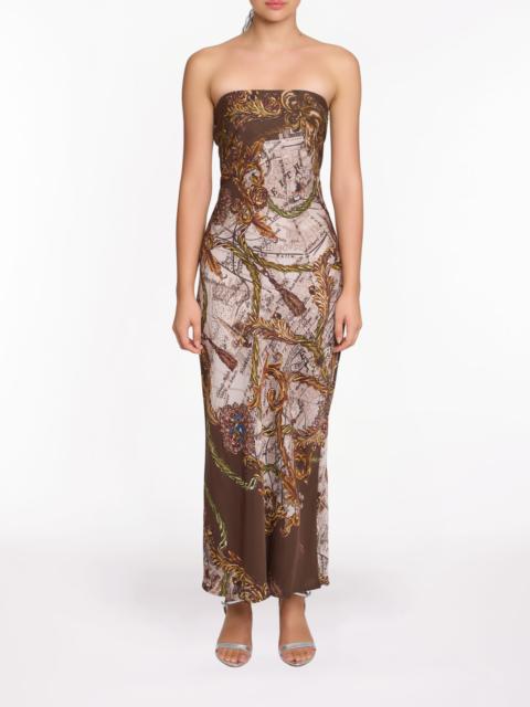 Marchesa STRAPLESS PRINTED MIDI DRESS