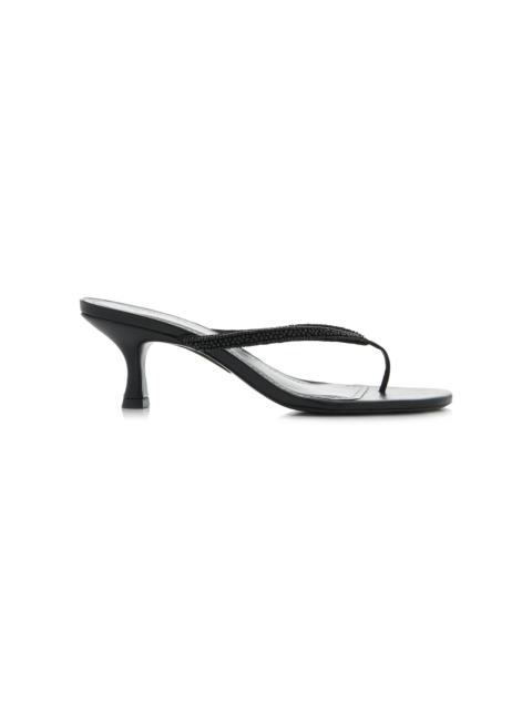 STAUD Freja Beaded Leather Thong Sandals black