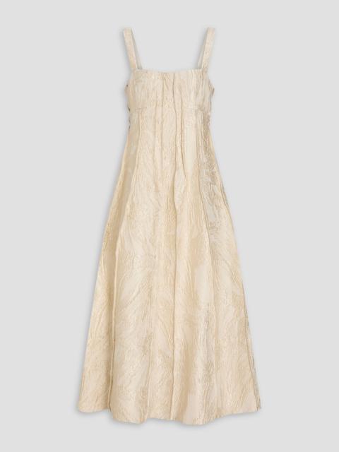 SIMKHAI Maya pintucked metallic cloqué midi dress