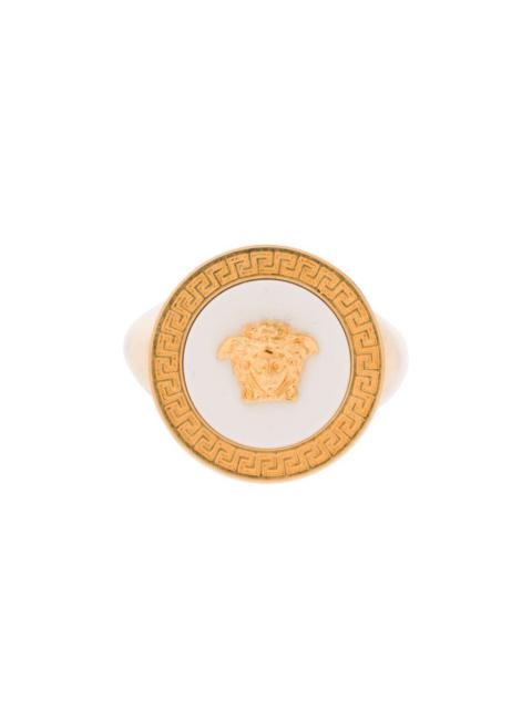 VERSACE GOLD-COLORED RING WITH MEDUSA DETAIL AND GRECA MOTIF IN METAL MAN