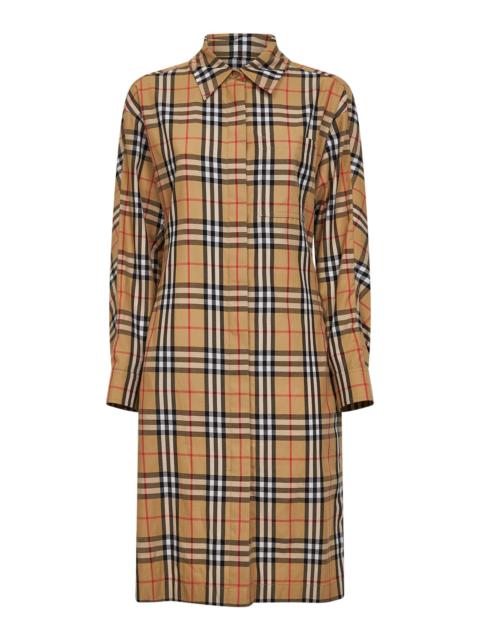 Burberry Sand beige Check cotton midi shirt dress