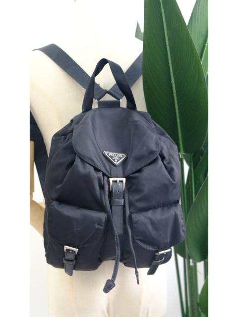 Authentic prada backpack black nylone double pocket