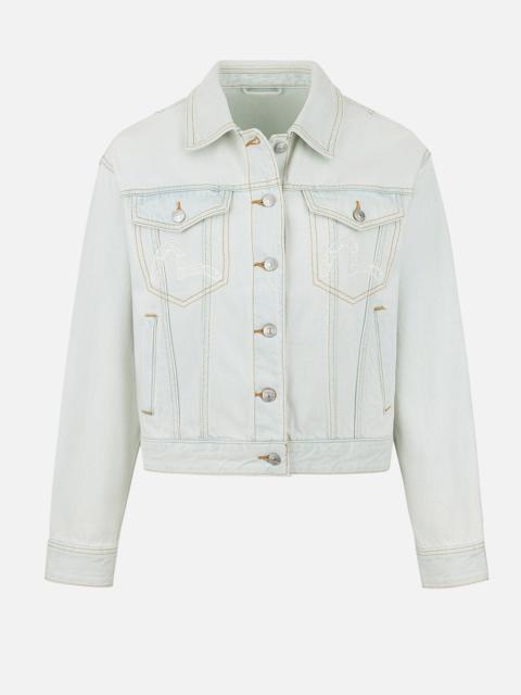 EVISU Hummingbird and Magnolia Embroidery Loose Fit Quilted Denim Jacket