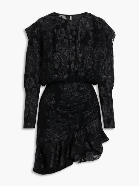 Other Designers Murai ruffled metallic fil coupé silk-blend chiffon mini dress