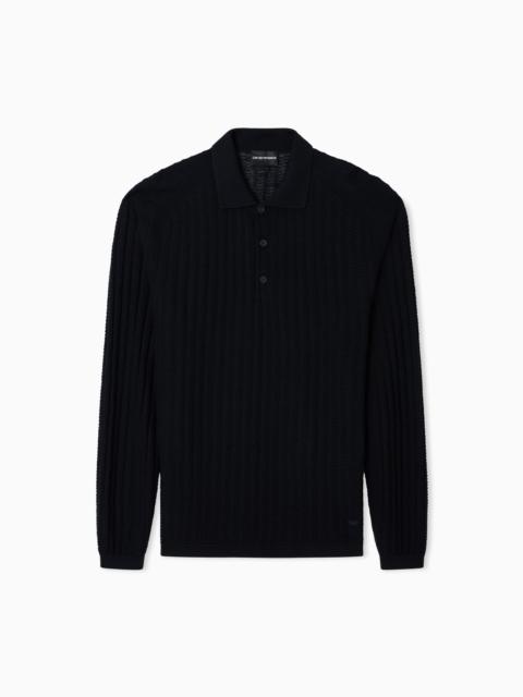 EMPORIO ARMANI WOOL AND LYOCELL-BLEND POLO COLLAR JUMPER IN A PATTERNED STITCH
