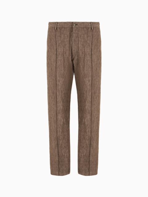 EMPORIO ARMANI Crêpe-effect faded linen trousers with ribbing