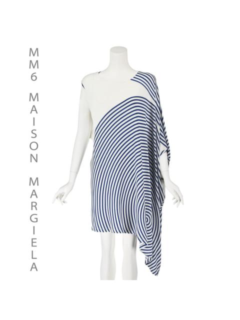 MM6 Maison Margiela White and Blue Striped Asymmetrical Caftan Dress 