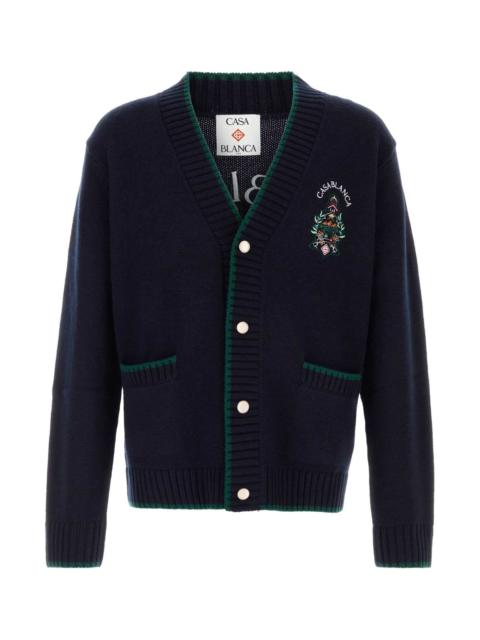 CASABLANCA Casablanca Men Navy Blue Wool Blend Cardigan