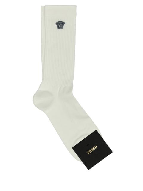 VERSACE White stretch cotton blend socks