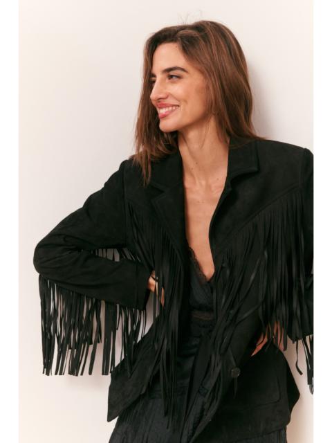 LoveShackFancy Geraline Black Suede Fringe Jacket
