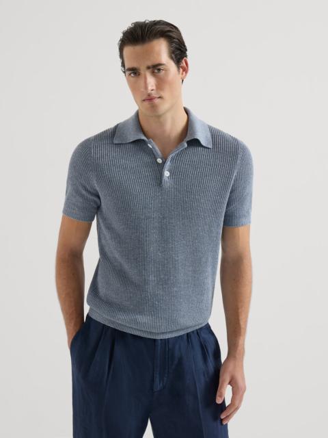 Brunello Cucinelli Linen and cotton half English rib knit polo