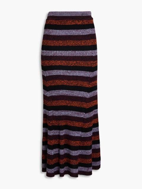 GANNI Striped merino wool midi skirt